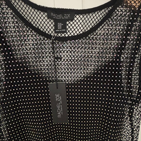 NEW Rachel Zoe Sheer Mesh Tee Adorned with All Over Rhinestones Womens M - Picture 10 of 16